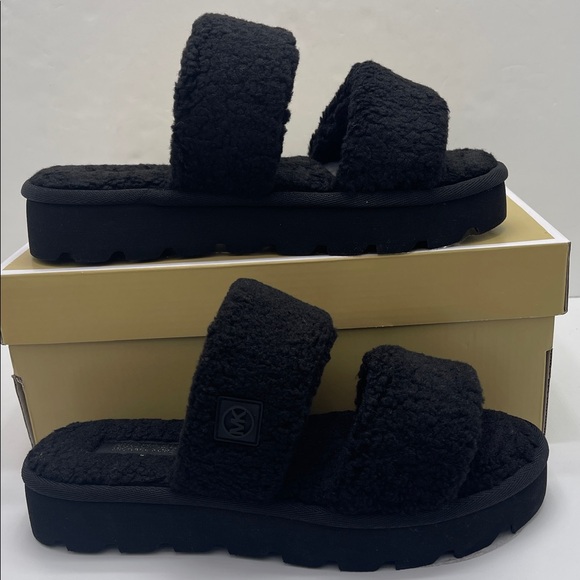 Michael Kors Shoes - Michael Kors Black Faux Shearling Slides